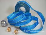 Weihnachtsband Gold Line Hellblau mit Draht 25mm