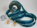 Weihnachtsband Gold Line Blau-Grün mit Draht 25mm