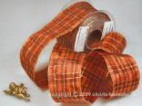 Weihnachtsband Weihnachtskaro Cognac mit Draht 70mm