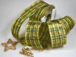 Weihnachtsband Weihnachtskaro Grün mit Draht 70mm