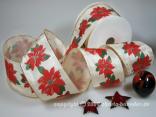 Weihnachtsband Weihnachtsstern Creme mit Draht 60mm
