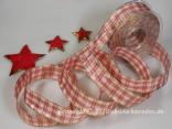 Weihnachtsband Weihnachtskaro Altrosa mit Draht 25mm Weihnachtsband Weihnachtskaro Altrosa mit Draht 25mm
