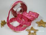 Weihnachtsband Weihnachtskaro Pink mit Draht 25mm Weihnachtsband Weihnachtskaro Pink mit Draht 25mm