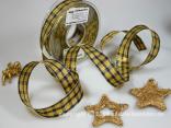 Weihnachtsband Weihnachtskaro Honig mit Draht 25mm