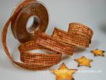 Weihnachtsband Weihnachtskaro Cognac mit Draht 25mm
