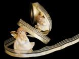Geschenkband, Dekoband, Schleifenband Weihnachtsband Montalgino Creme mit Draht 25mm