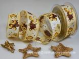 Weihnachtsband Weihnachtsbärchen Creme Braun mit Draht 40mm