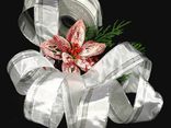 Weihnachtsband Festtagsstreifen Grau/Weiß mit Draht 40mm