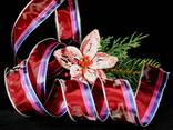 Weihnachtsband Festtagsstreifen Bordeaux/Pink mit Draht 40mm