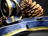 Weihnachtsband Festtagsstreifen Blau mit Draht 40mm