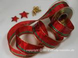 Geschenkband, Dekoband, Schleifenband Weihnachtsband Festtagsstreifen Karminrot mit Draht 40mm