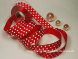 Geschenkband, Dekoband, Schleifenband Motivband Punkteband Rot Weiß mit Draht 25mm