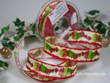 Motivband Johannisbeeren Dunkelrot mit Draht 25mm Motivband Johannisbeeren Dunkelrot mit Draht 25mm