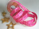 Weihnachtsband Gold-Sterne Pink mit Draht 25mm
