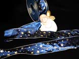 Weihnachtsband Gold-Sterne Blau mit Draht 40mm Weihnachtsband Gold-Sterne Blau mit Draht 40mm