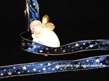 Weihnachtsband Gold-Sterne Blau mit Draht 25mm Weihnachtsband Gold-Sterne Blau mit Draht 25mm