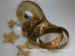 Weihnachtsband Gold-Sterne Braun mit Draht 25mm Weihnachtsband Gold-Sterne Braun mit Draht 25mm