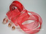 Organzaband Morée Rot mit Draht 40mm Organzaband Morée Rot mit Draht 40mm