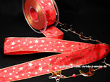 Weihnachtsband Gold-Sterne Rot mit Draht 40mm Weihnachtsband Gold-Sterne Rot mit Draht 40mm