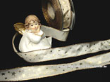 Weihnachtsband Gold-Sterne Creme mit Draht 25mm