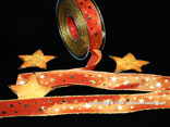 Weihnachtsband Gold-Sterne Orange mit Draht 25mm Weihnachtsband Gold-Sterne Orange mit Draht 25mm