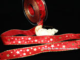 Weihnachtsband Gold-Sterne Rot mit Draht 25mm Weihnachtsband Gold-Sterne Rot mit Draht 25mm