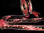 Weihnachtsband Gold-Sterne Bordeaux mit Draht 25mm Weihnachtsband Gold-Sterne Bordeaux mit Draht 25mm