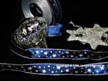 Weihnachtsband Silber-Sterne Blau mit Draht 25mm Weihnachtsband Silber-Sterne Blau mit Draht 25mm