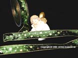 Weihnachtsband Gold-Sterne Grün mit Draht 25mm Weihnachtsband Gold-Sterne Grün mit Draht 25mm