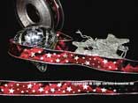 Weihnachtsband Silber-Sterne Bordeaux mit Draht 25mm