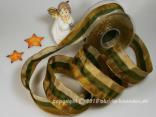 Weihnachtsband Blockstreifen Olive mit Draht 40mm