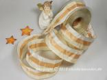 Weihnachtsband Blockstreifen Creme Lachs mit Draht 40mm