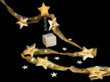 Geschenkband, Dekoband, Schleifenband Weihnachtsband "Girlande Sternschauer" Honig ohne Draht 75mm