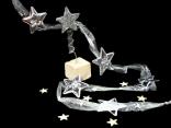 Geschenkband, Dekoband, Schleifenband Weihnachtsband"Girlande Sternschauer" Silber ohne Draht 75mm