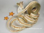 Weihnachtsband Blockstreifen Creme Lachs mit Draht 25mm