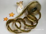 Weihnachtsband Blockstreifen Olive mit Draht 25mm