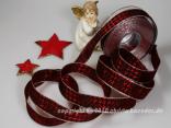 Weihnachtsband Hahnentritt Bordeaux Silber mit Draht 25mm