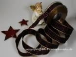Weihnachtsband Hahnentritt Brombeer Gold mit Draht 25mm