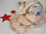 Weihnachtsband Hahnentritt Hellrosa mit Draht 25mm