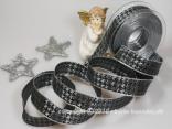 Weihnachtsband Hahnentritt Silbergrau mit Draht 25mm