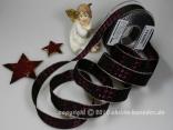 Weihnachtsband Hahnentritt Brombeer Silber mit Draht 25mm