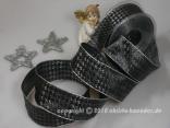 Weihnachtsband Hahnentritt Silbergrau Silber mit Draht 40mm