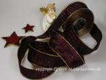 Weihnachtsband Hahnentritt Brombeer Gold mit Draht 40mm Weihnachtsband Hahnentritt Brombeer Gold mit Draht 40mm