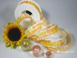 Geschenkband, Dekoband, Schleifenband Motivband Sunshine Gelb Orange mit Draht 25mm