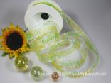 Geschenkband, Dekoband, Schleifenband Motivband Sunshine Grün mit Draht 25mm