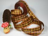 Karoband Herbstkaro Olive mit Draht 25mm