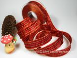 Karoband Herbstkaro Rot mit Draht 25mm