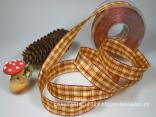 Karoband Herbstkaro Creme mit Draht 25mm