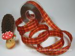 Karoband Herbstkaro Orange mit Draht 25mm