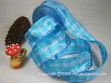 Karoband Herbstkaro Hellblau mit Draht 40mm